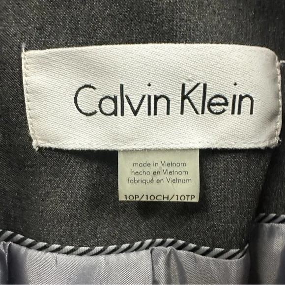 Calvin Klein Dark Gray 1 Button Front Blazer Jacket 3 Faux Pockets Womens 10P - Picture 8 of 13